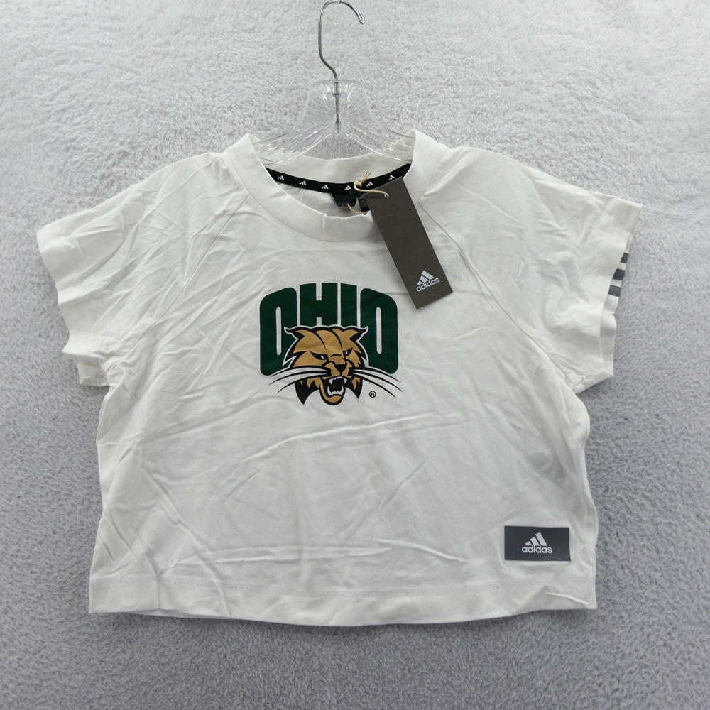 Adidas Shirt Womens Medium Ohio Bobcats White Gameday Graphic Cropped Cotton